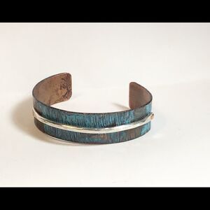 Bracelet, Copper & Sterling with Turquoise Patina Cuff, NEW, Handmade